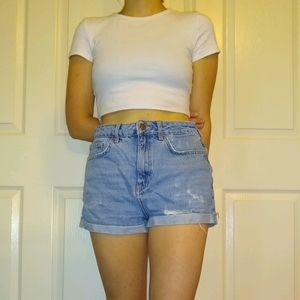 Distressed high waisted jean shorts